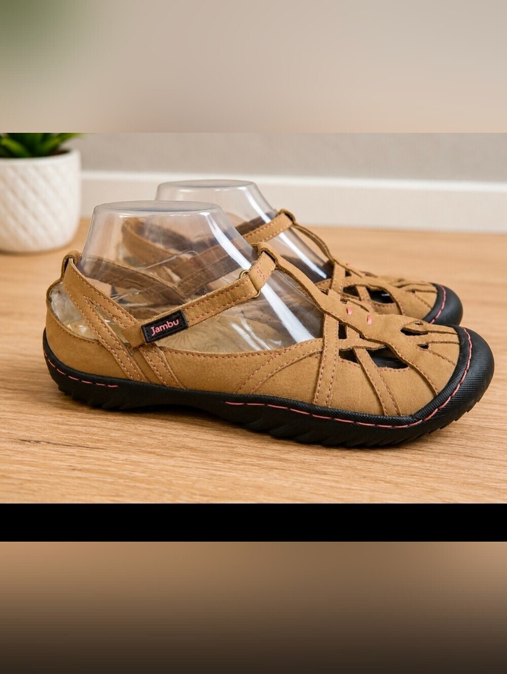 Jambu Women's Tan Strappy Comfort Sandals with Black Sole